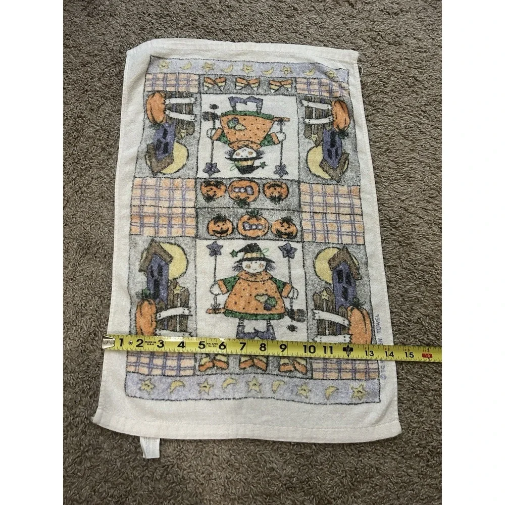 Vintage Halloween Towel Boo Ghosts Bats 80's 90's Kitchen Hand Towel